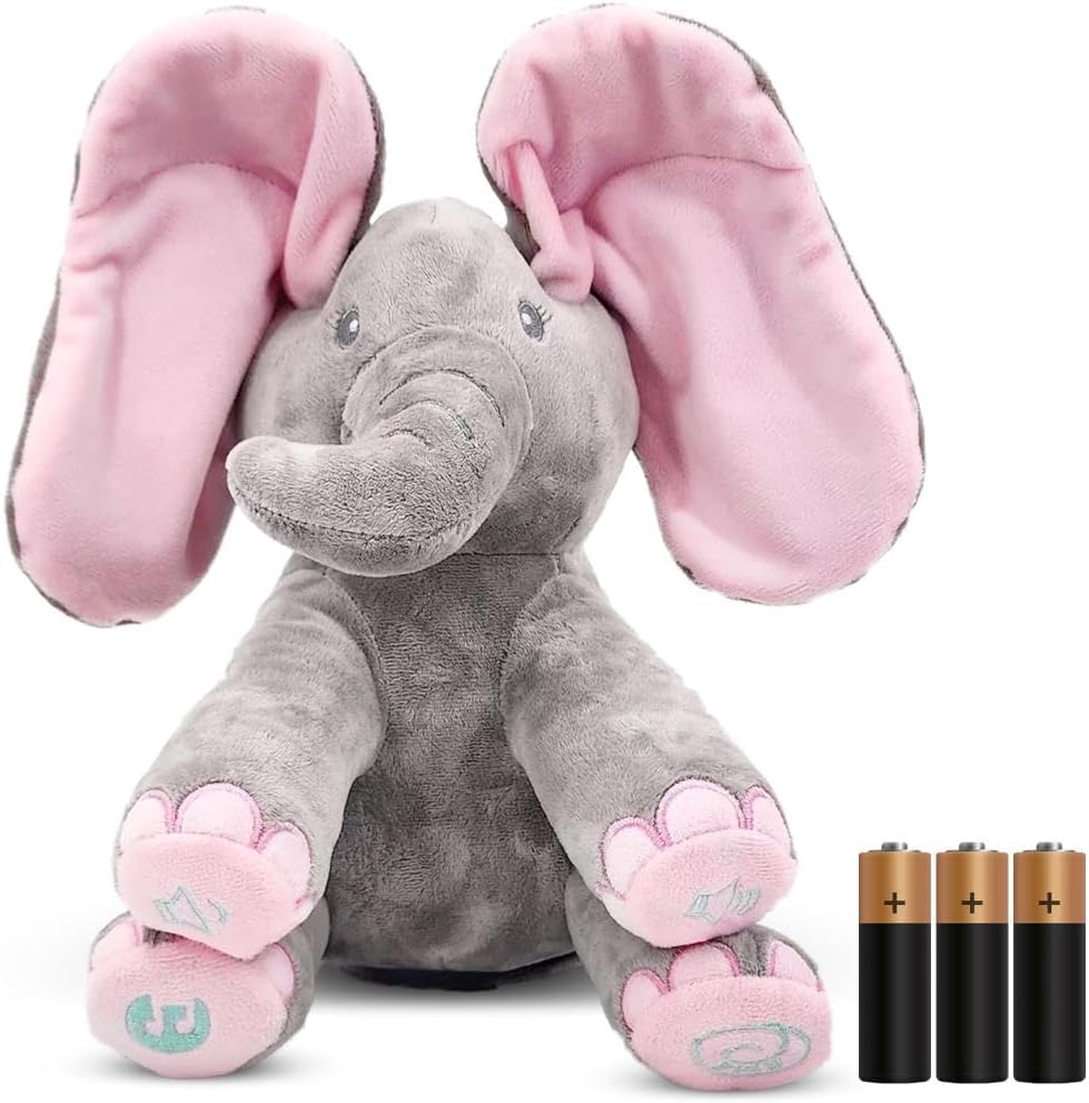 Peek-a-boo elephant toy, interactive singing plush elephant.