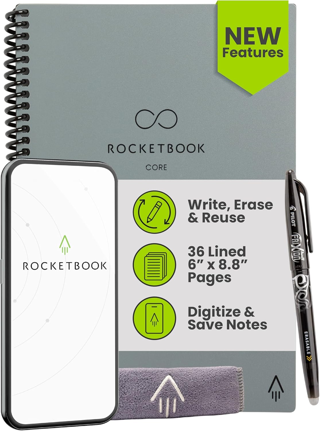 Rocketbook New Core Reusable Spiral Notebook