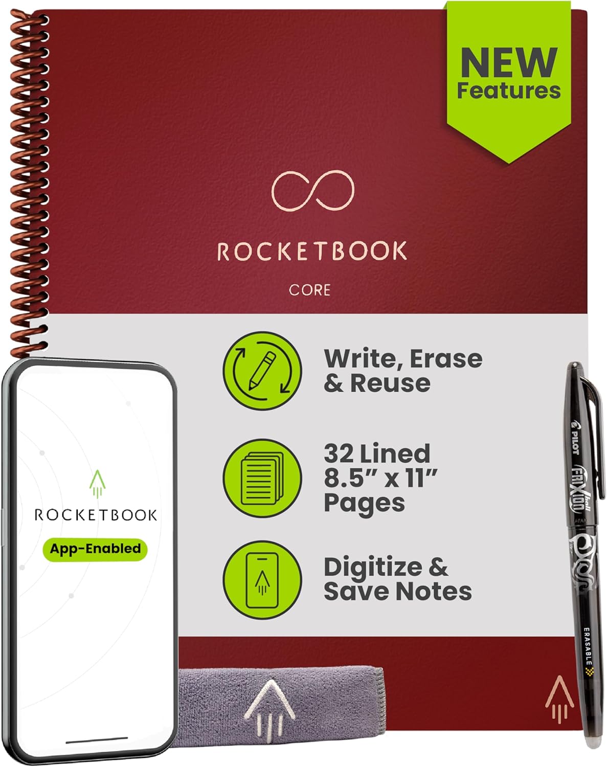 Rocketbook New Core Reusable Spiral Notebook