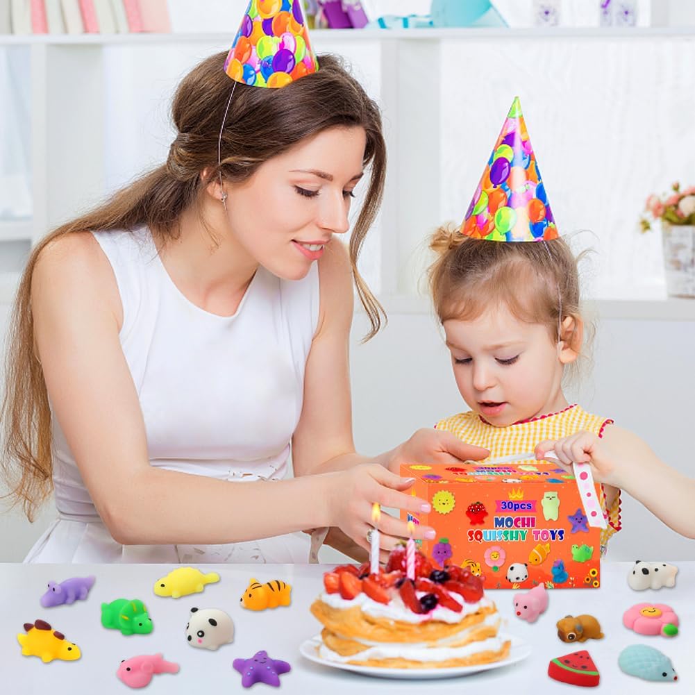 30-piece set of soft and adorable toys, cute squeeze toys perfect as party favors.
