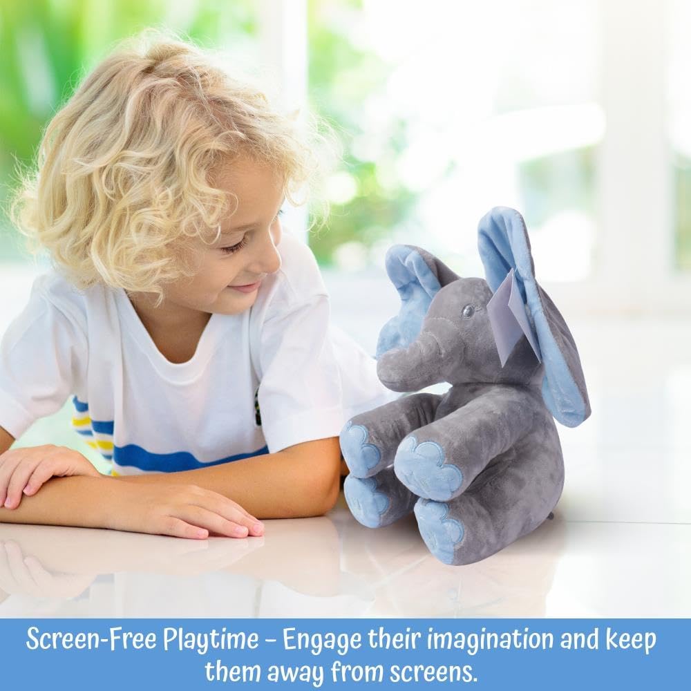 Peek-a-boo elephant toy, interactive singing plush elephant.