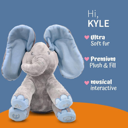 Peek-a-boo elephant toy, interactive singing plush elephant.