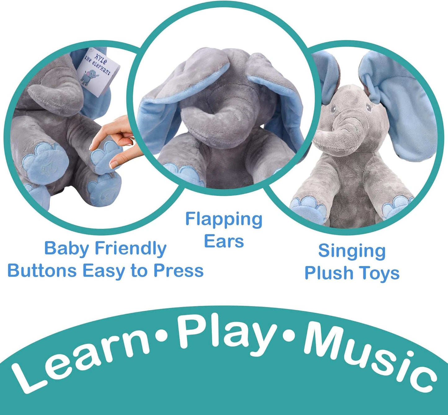 Peek-a-boo elephant toy, interactive singing plush elephant.