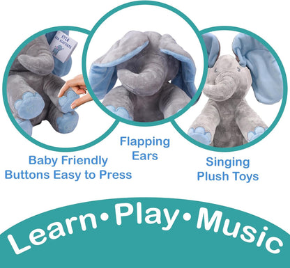 Peek-a-boo elephant toy, interactive singing plush elephant.