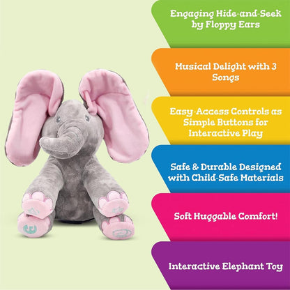 Peek-a-boo elephant toy, interactive singing plush elephant.