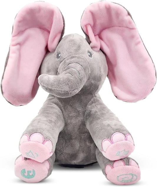 Peek-a-boo elephant toy, interactive singing plush elephant.