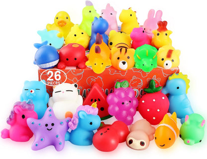 Soft and squishy fidget toys, 26-piece mini stress relief toy set.