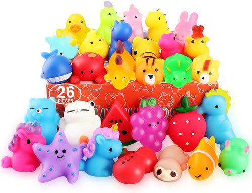 Soft and squishy fidget toys, 26-piece mini stress relief toy set.