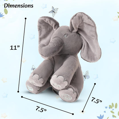 Peek-a-boo elephant toy, interactive singing plush elephant.