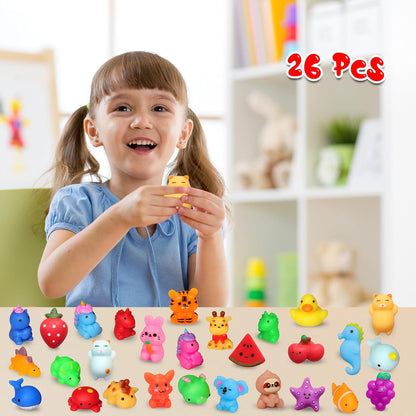 Soft and squishy fidget toys, 26-piece mini stress relief toy set.