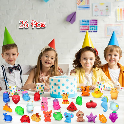 Soft and squishy fidget toys, 26-piece mini stress relief toy set.