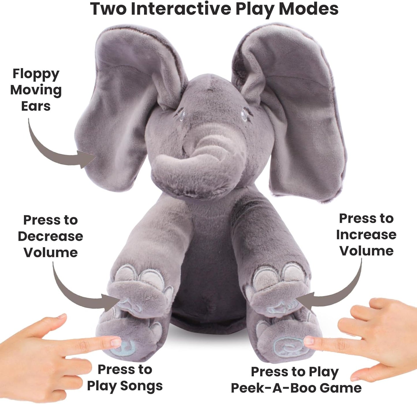 Peek-a-boo elephant toy, interactive singing plush elephant.
