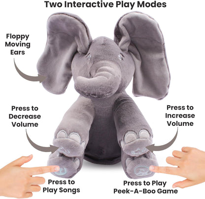 Peek-a-boo elephant toy, interactive singing plush elephant.