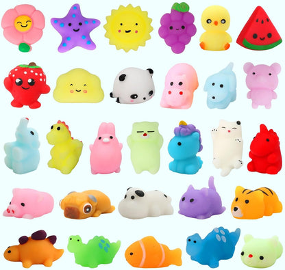 30-piece set of soft and adorable toys, cute squeeze toys perfect as party favors.