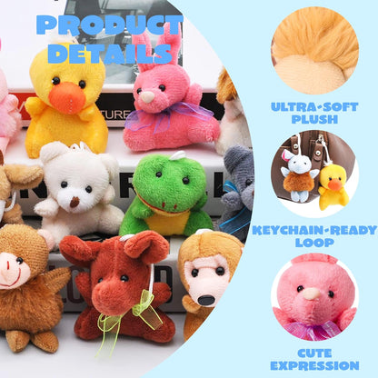 Set of 24 mini animal plush toys (3 of each design, 24 total)