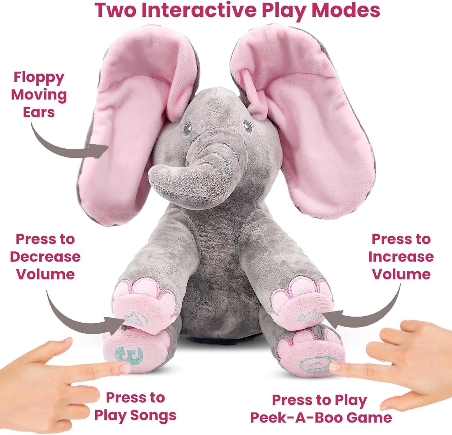 Peek-a-boo elephant toy, interactive singing plush elephant.