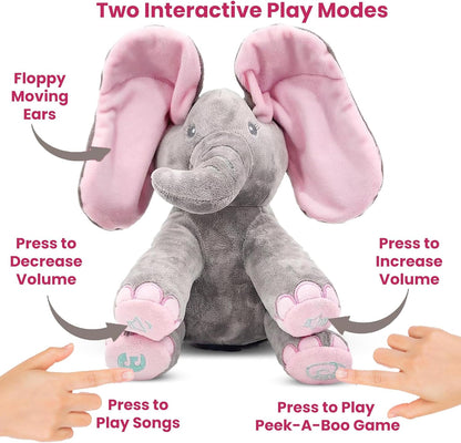 Peek-a-boo elephant toy, interactive singing plush elephant.
