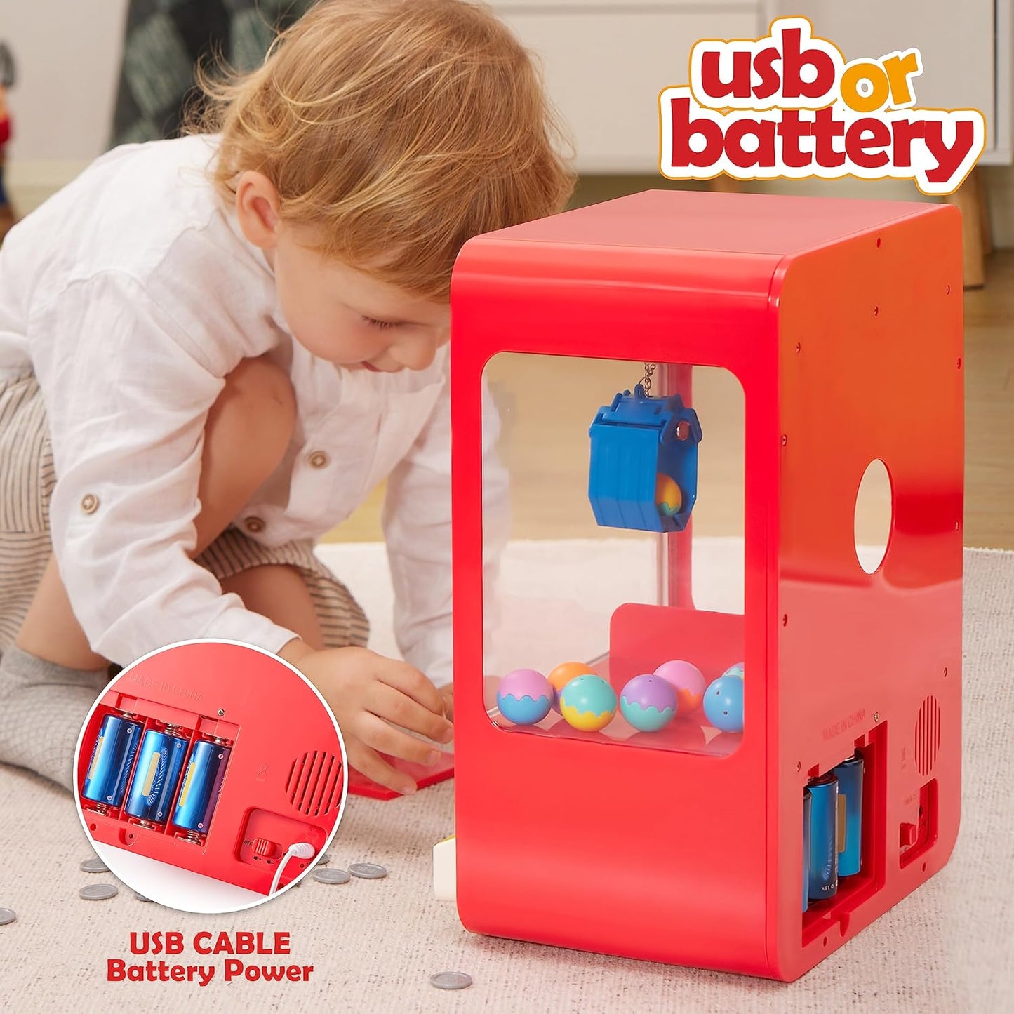 Mini Claw Machine Toy – LED Lights, Adjustable Sound & Rechargeable Design