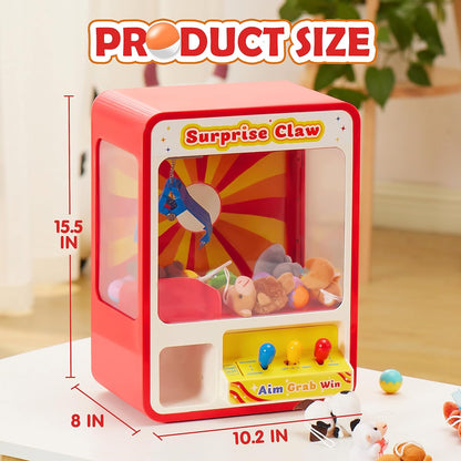 Claw machine containing 24 mini animal plush toys.