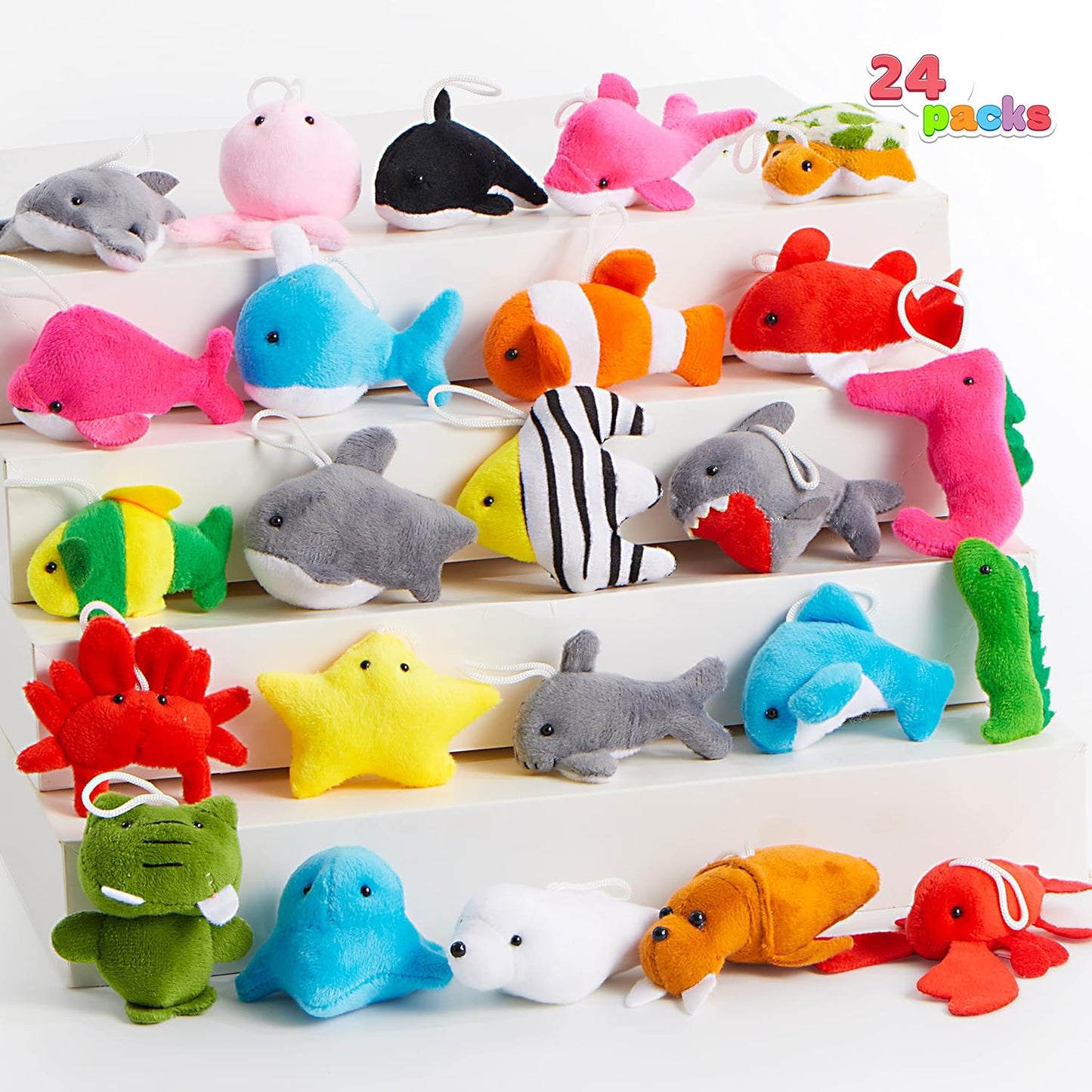 Set of 24 mini animal plush toys (3 of each design, 24 total)