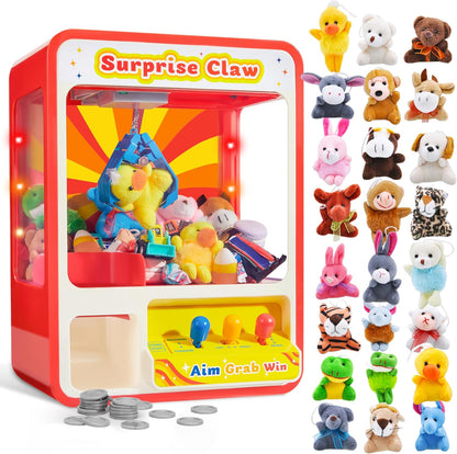 Claw machine arcade toy, includes 24 mini animal plush toys.