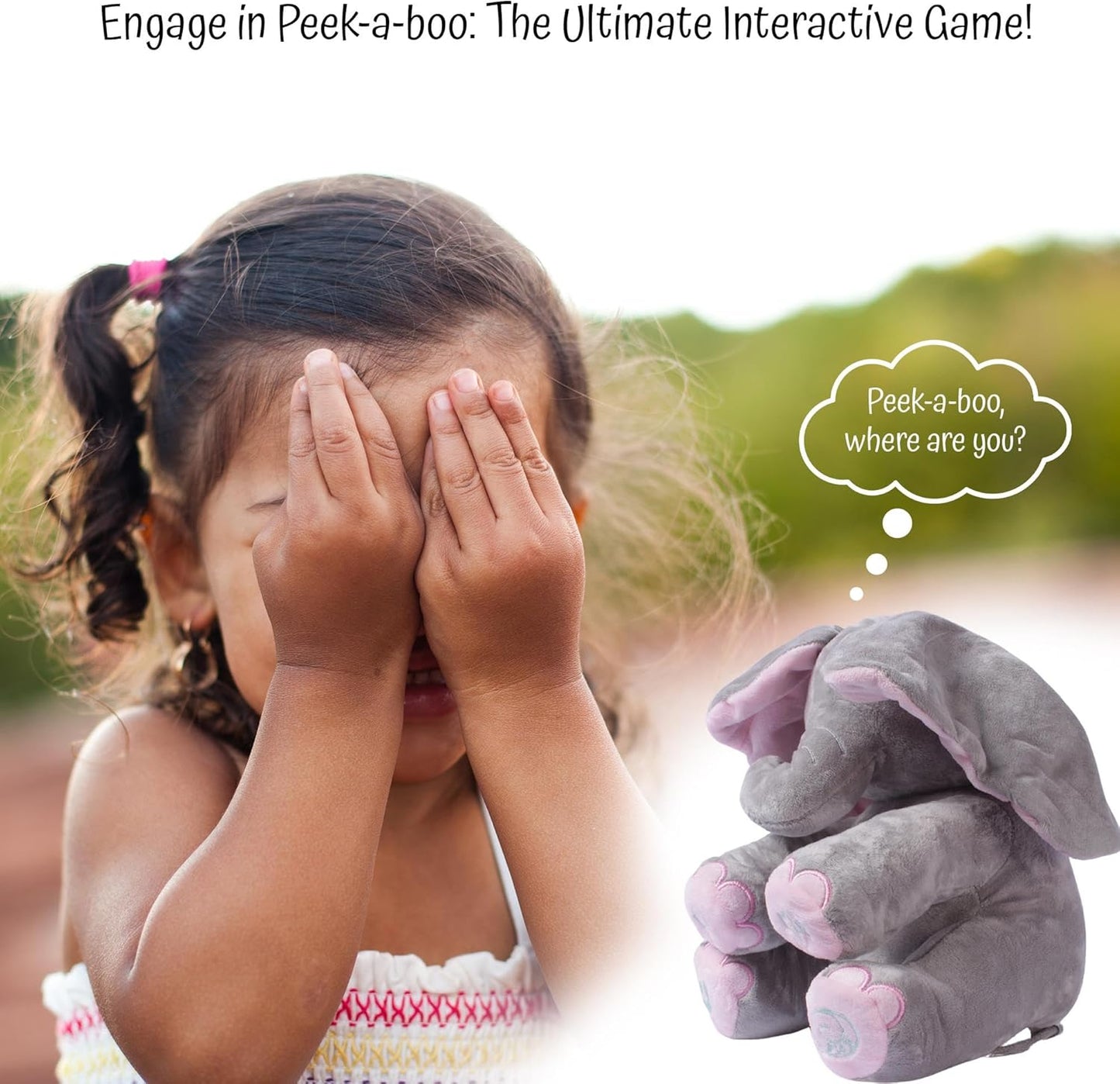 Peek-a-boo elephant toy, interactive singing plush elephant.