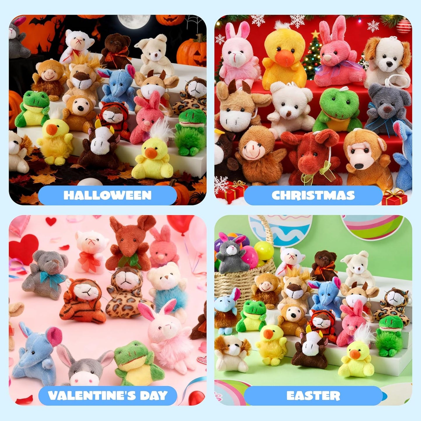 Set of 24 mini animal plush toys (3 of each design, 24 total)