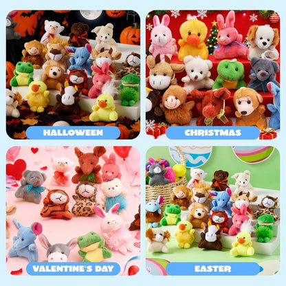 Set of 24 mini animal plush toys (3 of each design, 24 total)