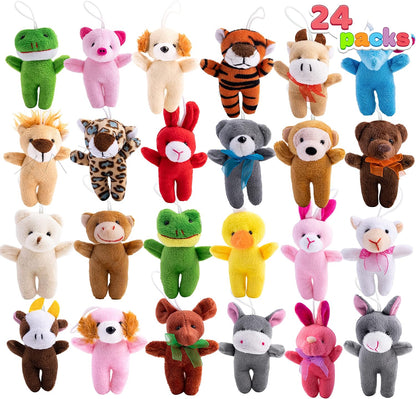 Claw machine containing 24 mini animal plush toys.