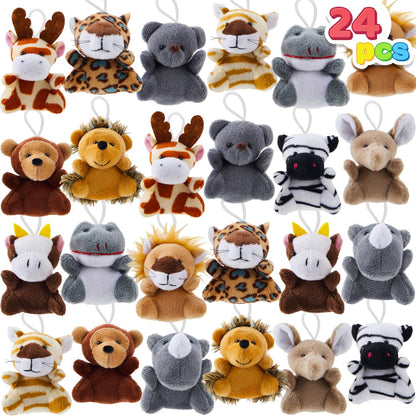 Set of 24 mini animal plush toys (3 of each design, 24 total)