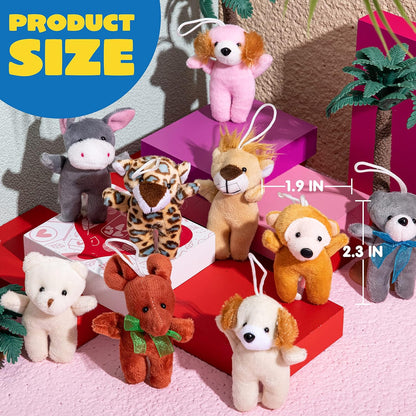 Set of 24 mini animal plush toys (3 of each design, 24 total)